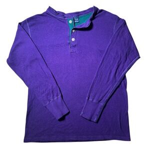Vtg Duofold Mens Purple Green Henley Double Layer Long Sleeve‎ Shirt M USA Made